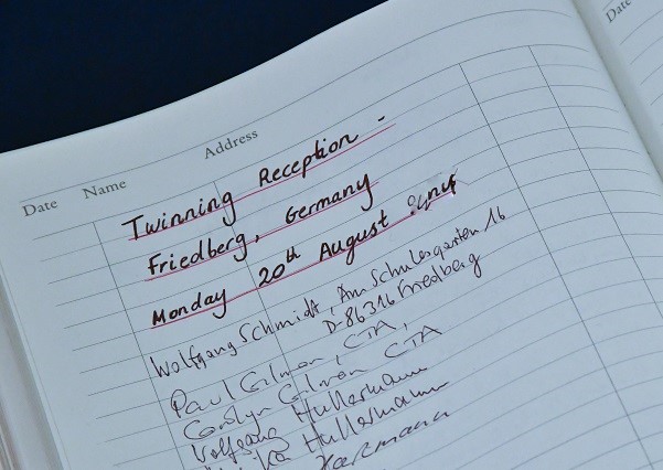 Address book from 2018 Twinning Reception with Friedburg, Germany.