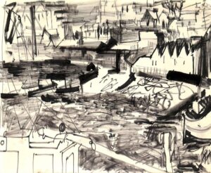 Cornish Harbour, ink on paper, c.1950, Golder-Thompson Gift