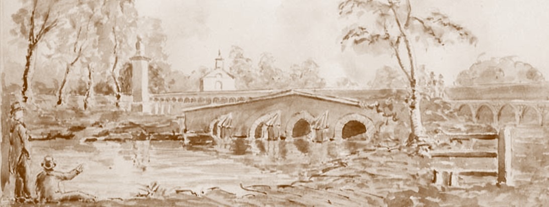 Maud Heath Banner.pub Sepia toned photo of river and bridge
