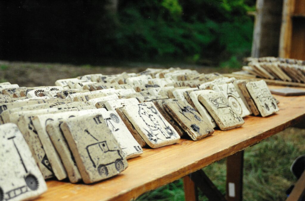 Rows of decorated brick tiles