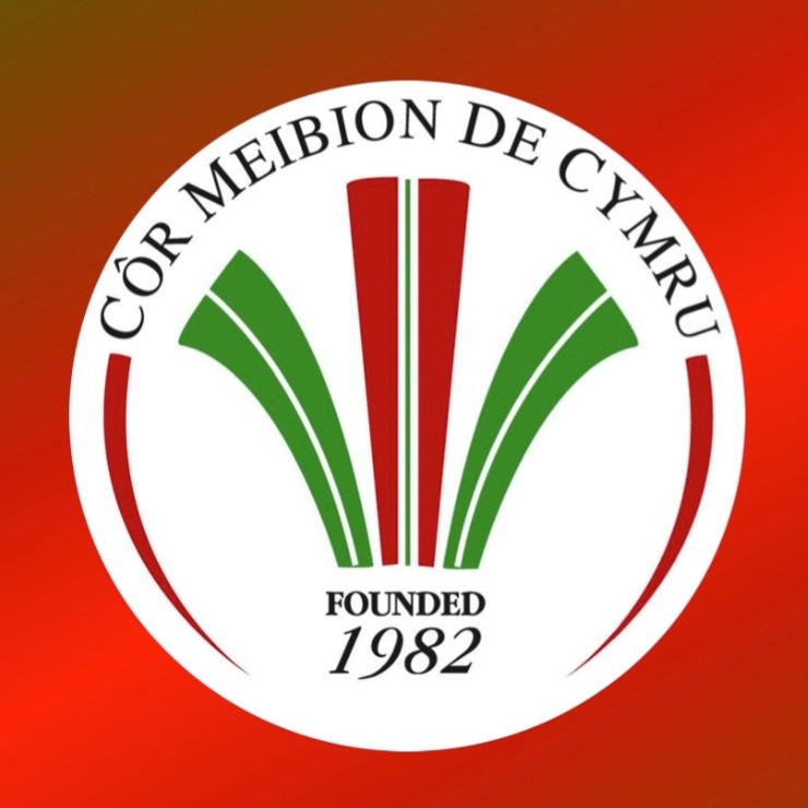 Côr Meibion De Cymru in Concert - choir logo on red background