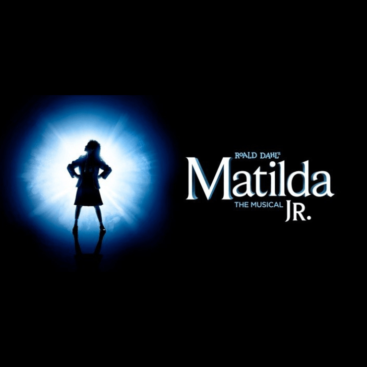 Little Voices presents Matilda JR logo includes Matilda figure in silhouette form on a black background