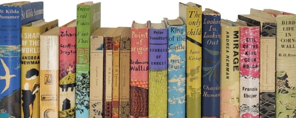 Chippenham Museum A row of books with colour dust jackets designed by Stephen Russ
