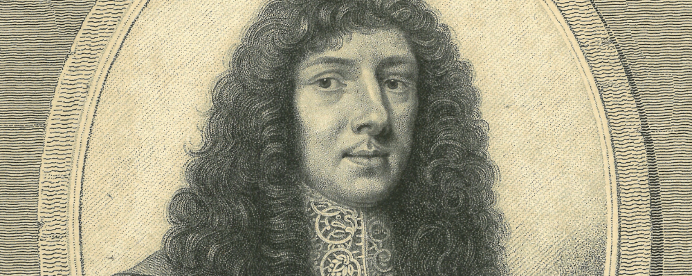 John Aubrey Portrait of John Aubrey, with large wig and lace collar.