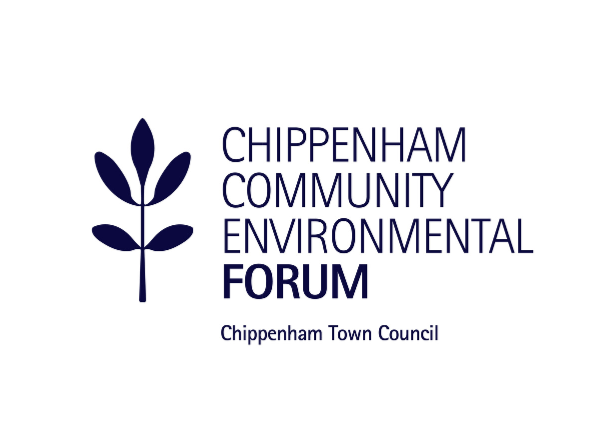 Logo featuring a stylized dark blue plant with six leaves alongside text reading "Chippenham Community Environmental Forum" and "Chippenham Town Council." Design emphasizes community and environmental focus through simple, clean typography and natural imagery.